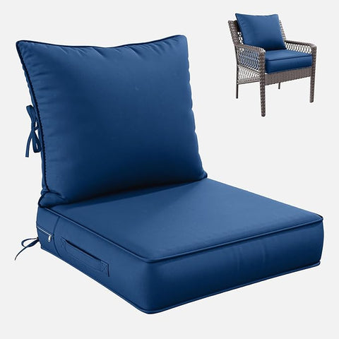 Premium Outdoor Seat Cushion Chair Cushions for Patio Furniture 24 L X 24 W X 5 H Waterproof & Fade Resistant Deep Seat and Backrest Cushion Set with Removable Covers for Chair, Sofa