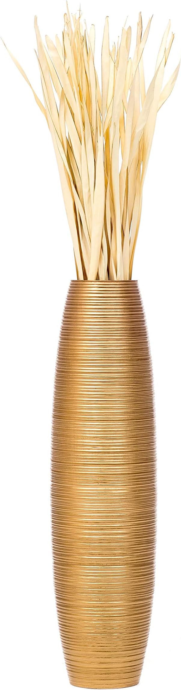 Leewadee Large Gold Home Decor Floor Vase – Wooden 26 inches Tall Farmhouse Decor Flower Holder for Fake Plant and Pampas Grass