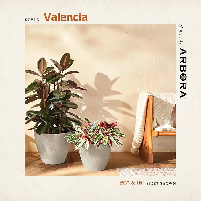 ARBORA 20" Valencia Polyresin Indoor and Outdoor Planter with Classic Cream Finish - Durable, Weatherproof, Lightweight, Large Plant Pot for Patio, Garden, Deck, Entryway