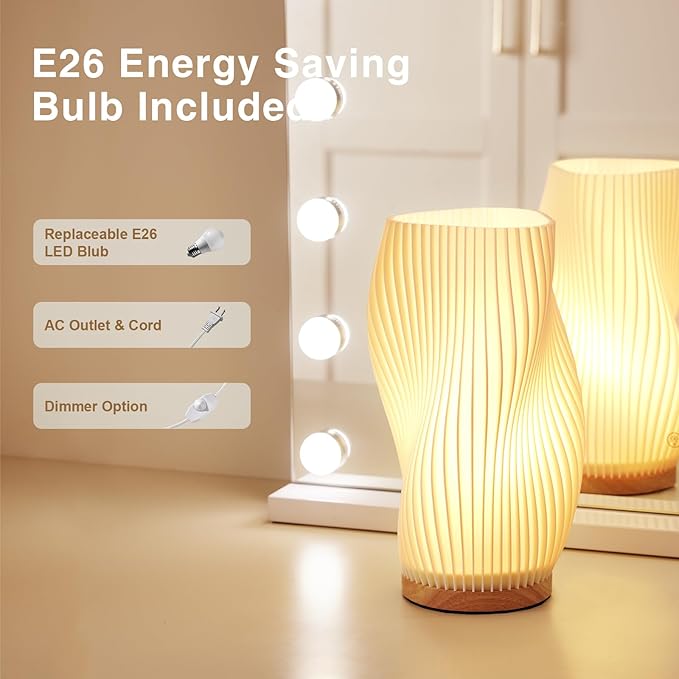 Table Lamp Bedside Lamps for Bedroom, Small Night Stands Desk Lamp, Mood Warm Cozy Lighting, Vintage Boho Cool Mid Century Modern Lamp, Aesthetic Accents Home Room Decor (Warm-C, Large)