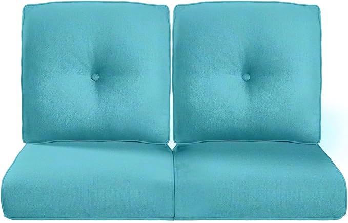 22x25/22x24 Outdoor Seat Cushions Set of 2 - Comfortable High Back Water-Resistant Patio Wicker Chairs Cushion for Dining Rocker Glider Loveseat Couch Sectional Sofa - Turquoise/Button