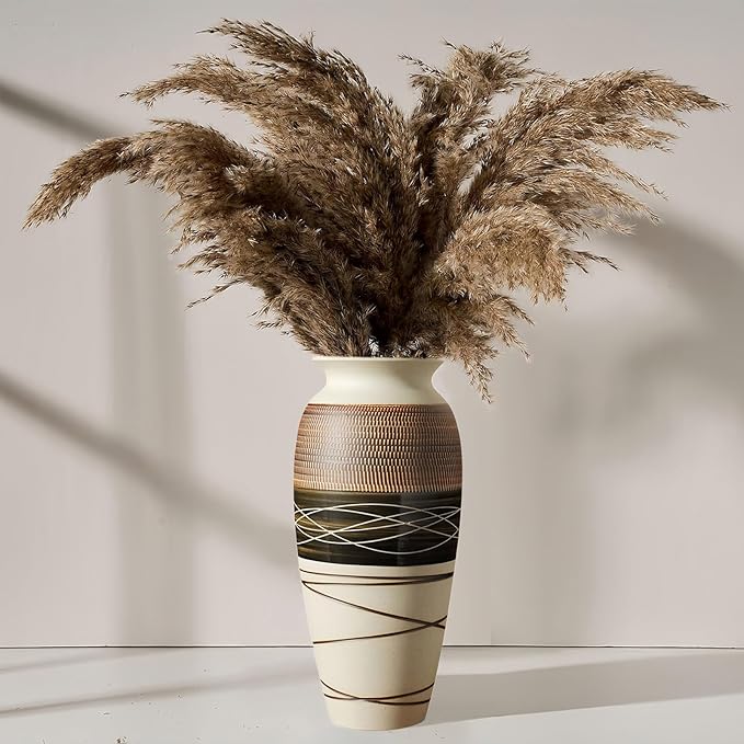 Ceramic Rustic Farmhouse Vase, 12.6" Large Vintage Flower vase for Home Decor, Tall Boho Textured Vases for Living Room, Table, Mantel, Shelf and Centerpieces Decor and Housewarming