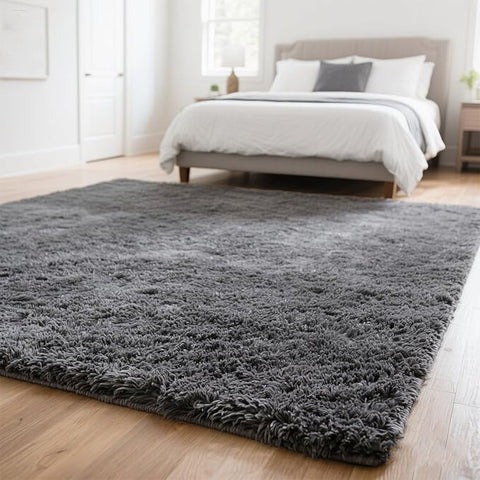 Grey Fluffy 9x12 Area Rug for Living Room, Plush Shag Rugs for Bedroom, Large Soft Furry Carpets for Kids Room, Modern Indoor Nursery Carpet for Classroom Dorm Cozy Comfy Home Decor