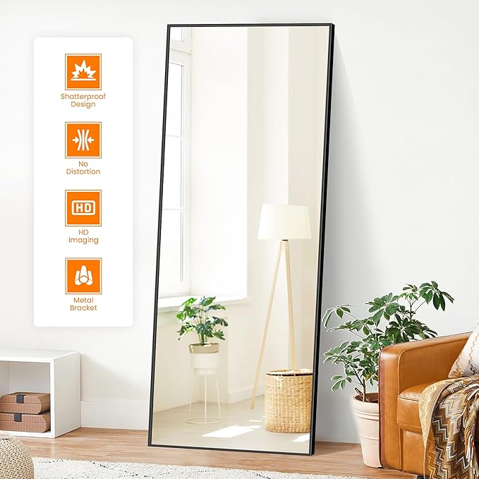Full Length Standing Mirror, 70"x24" Black Full Body Mirror With Aluminum Alloy Frame, Free Standing or Wall Mount for Bedroom, Living Room, Dressing Room