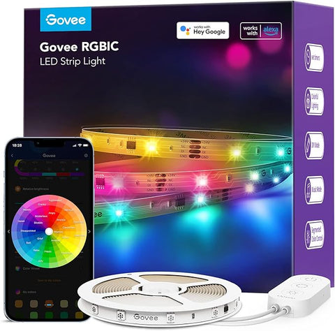 Govee RGBIC Alexa LED Strip Light 32.8ft, Smart WiFi LED Lights Work with Alexa and Google Assistant, Segmented DIY, Music Sync, Color Changing LED Strip Lights for Room, Kitchen, Desk, Holiday