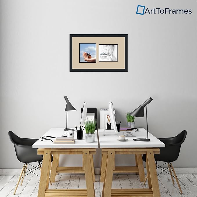 ArtToFrames Collage Photo Frame Double Mat with 2-7.5x8.5 Openings and Satin Black Frame