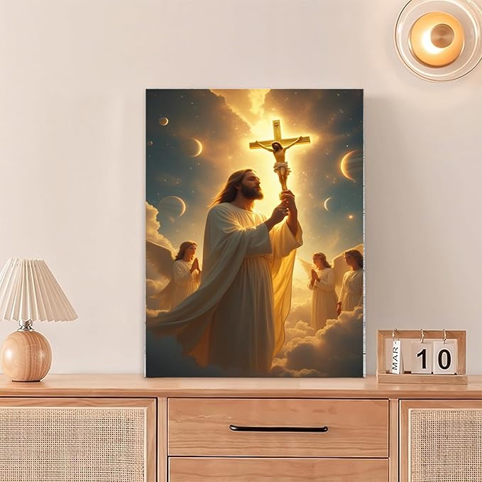 Christian Wall Art Print, Religious Scripture Biblical Decor, Faith-Based Inspirational Landscape with Cross, Digital Printed Canvas Poster for Church, Home Chapel, Prayer Room Decor