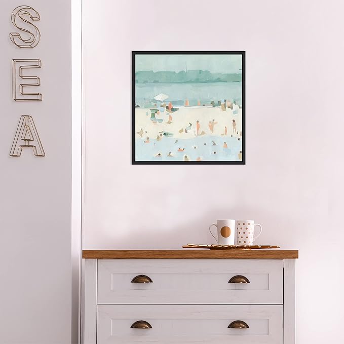 Amanti Art Framed Canvas Wall Art 16x16 Sea Glass Sandbar I by Emma Scarvey, Framed Wall Art Canvas, Abstract Artwork, Modern Decor, Small Poster Painting for Living Room, Bedroom, Bathroom, Kitchen,