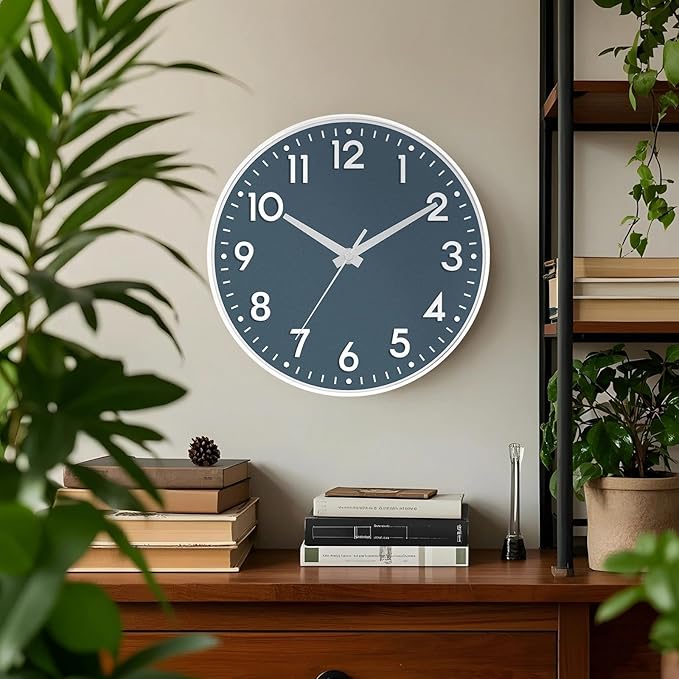 Mosewa Wall Clock 10 Inch, Battery Operated Silent Non-Ticking Modern Analog Clock Decorative for Kitchen, Bedroom, Office, Living Room (Azure Blue)