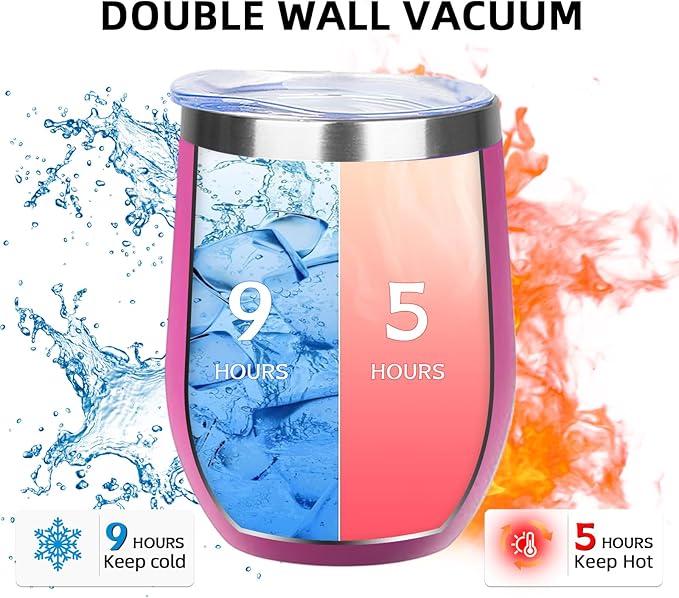 12oz/4 Pack Wine Tumbler Glasses with Lid Stemless Double Wall Vacuum Stainless Steel Travel Tumbler Keeping Cold & Hot for Wine,Coffee,Cocktails,Christmas Drinks-Family and Gifts(Multi color-6)