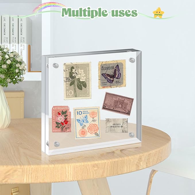 24 Pcs Acrylic Picture Frames, Clear Picture Frames Frameless Magnetic Picture Frame Double Sided Magnetic Photo Frame Free Standing Desktop Display Stand for Bedroom Living Room Home (Transparent, 4X4)
