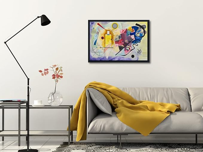Wieco Art Framed Canvas Wall Art Yellow-Red-Blue, 1925 by Wassily Kandinsky Famous Classic Paintings Abstract Reproductions Canvas Wall Art for Home Decoration