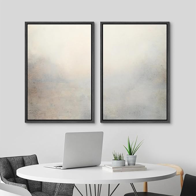 MUDECOR Framed Canvas Print Wall Art Soft Gradient Abstract Misty Landscape Illustrations Modern Art Decorative Bohemian Colorful Chic for Living Room, Bedroom, Office - 24"x36"x2 Black