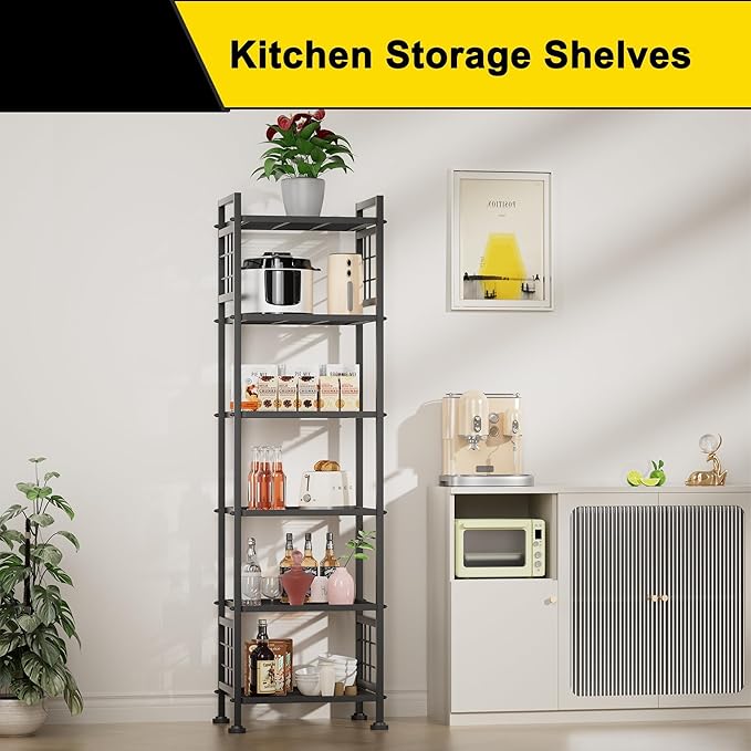 GIOTORENT 6-Wire Standing Storage Shelf for Bathroom Organizers and Storage & Laundry Room Organization, Metal Shelving Unit Pantry Rack for Kitchen & Bathroom, Black