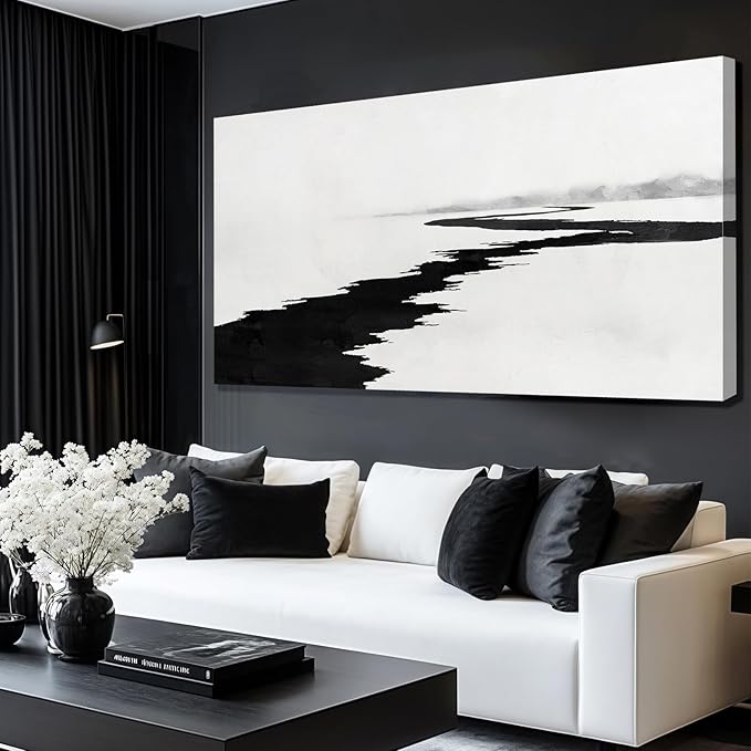 SDYA Black and White Pictures for Wall Decor Minimalist Canvas Painting 48x24 Hanging Decor for Bedroom Large Wall Art for Office