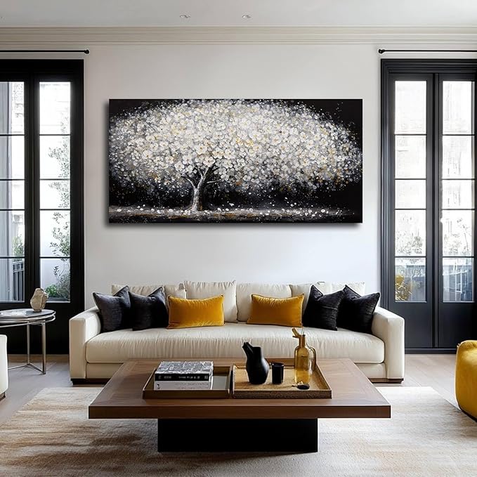 NBAODAN Canvas Wall Art Decor Black and White Wall Art Tree and Flowers Pictures for Living Room Landscape Artwork Nature Canvas Prints for Bedroom Office 24x48 Inch
