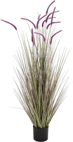 KOL Artificial 5ft Purple Horsetail Reed Grass, 59in Tall Artificial Indoor Outdoor Fake Grass Plant, Home Office Decorative Artificial Plants & Flowers in Pot Faux Plant Greenery, Wedding Decor