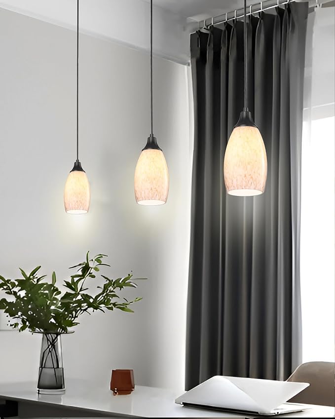 Milk Glass Pendant Lights for Kitchen Island mini Pendant Glass Hanging Light Art Glass lamp Shades with Black Adjustable Cord for Kitchen Over Sink,Hallway,Dining Room Bathroom