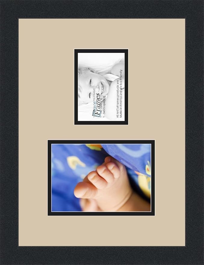 ArtToFrames Collage Photo Frame Double Mat with 1-3.5x5, 5x7 Openings and Satin Black Frame