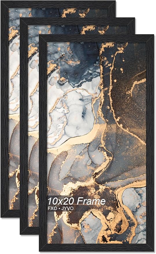 Engineered Wood 10x20 Picture Frame Set of 3, Black Frame for 10 x 20 Inch Picture Poster Photo, Light Weight 10 by 20 Frame with Wood-grain for Wall - 3 Pack/Black/10 x20