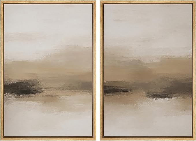 MUDECOR Framed Canvas Print Wall Art Abstract Neutral Beige Contemporary Minimalist Landscape Illustrations Modern Art Decorative Bohemian for Living Room, Bedroom, Office - 16"x24"x2 Natural