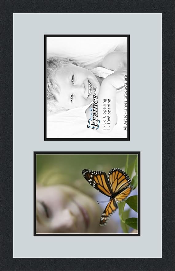 ArtToFrames Collage Photo Frame Double Mat with 2 - 8x10 Openings and Satin Black Frame