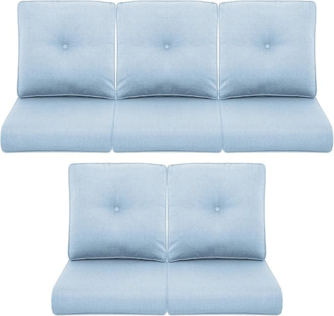 Patio Chair Cushions 5 Packs - Outside 22x24 High Back Water-Resistant Cushion with Zipper Cover for Outdoor Glider Rocking Chairs Loveseat 3-seat Couch Sofa – Baby Blue/Buckle