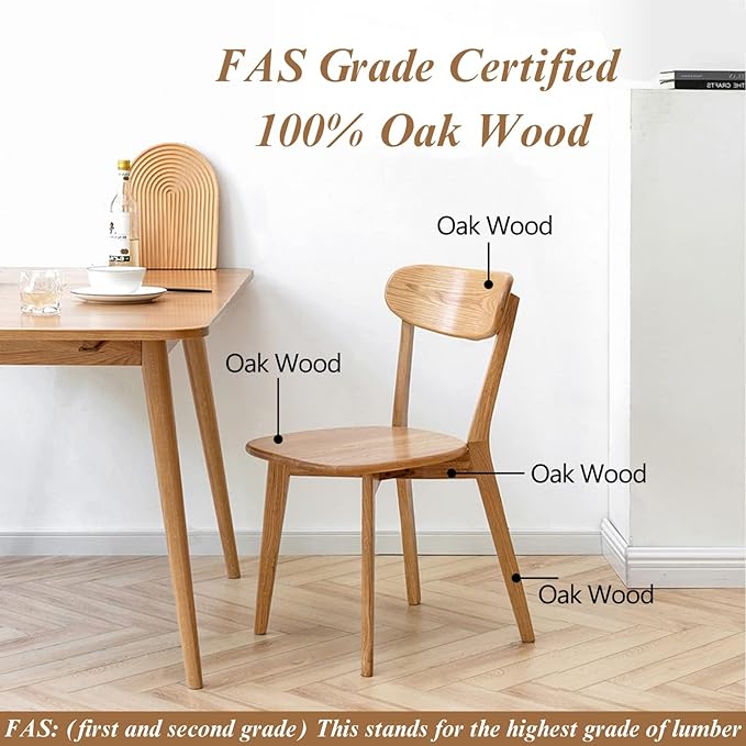 100% Solid Oak Wood Dining Chairs Set of 2 - Mid Century Modern Dining Chairs for Dining Room, Kitchen, and Living Room (Natural)