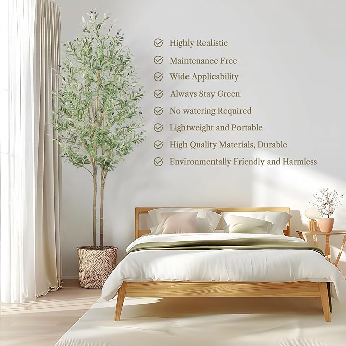 Artificial Olive Tree 7FT Tall Faux Silk Plant(84" in), Indoor Fake Olive Tree with Natural Wood Trunk & Lifelike Fruits, Perfect for Modern Home Office Living Room Floor Decor, 7 FT