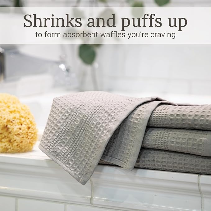 GILDEN TREE Waffle Towels Wash Cloths for Showering, Exfoliating Washcloth Face Towels, Quick Dry Towel Cotton Washcloths Set of 4, Classic Style (Pewter)