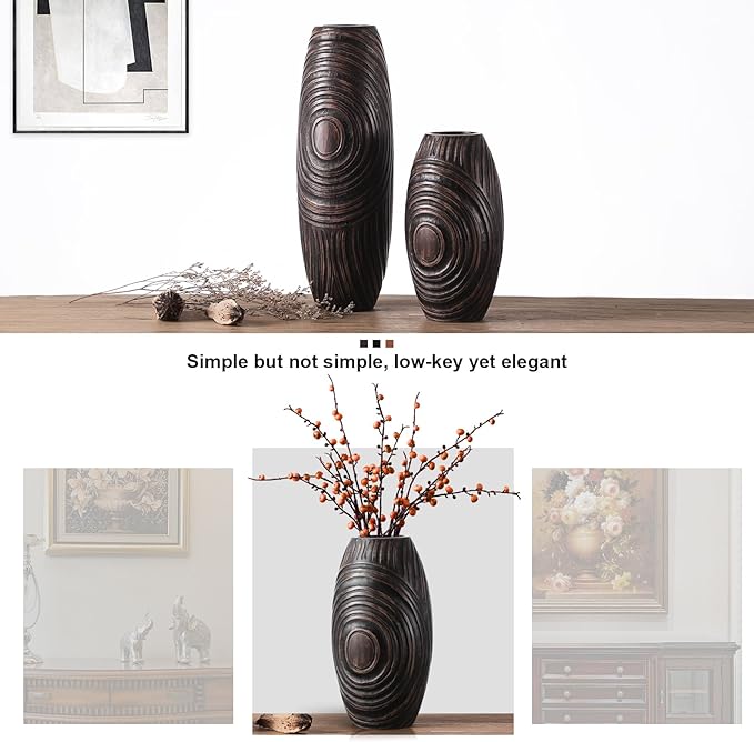 Modern Brown Resin Vase - Elegant Home Decor Accents for Dining Table, Living Room, Bookshelf, Mantel - 8.85 Inch Decorative Vase…