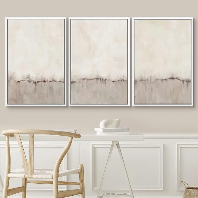SIGNWIN Framed Canvas Print Wall Art Set Grunge Brown Gray Pastel Landscape Shapes Abstract Illustrations Modern Art Decorative Nordic Chic Calm for Living Room, Bedroom, Office - 24"x36"x3 White