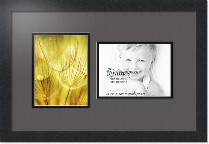 ArtToFrames Collage Photo Frame Double Mat with 2 - 6x8 Openings and Satin Black Frame