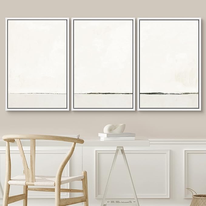 SIGNWIN Framed Canvas Print Wall Art Set Duotone Gray White Grunge Pastel Landscape Shapes Abstract Illustrations Modern Art Decorative Nordic Zen for Living Room, Bedroom, Office - 24"x36"x3 White