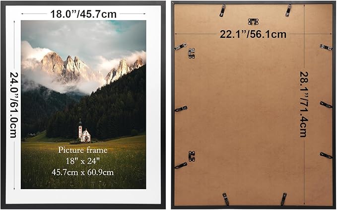Giftgarden 18x24 Poster Frame with Mat Set of 4, 22x28 Frame Matted to 18x24 Picture for Wall Hanging, Black
