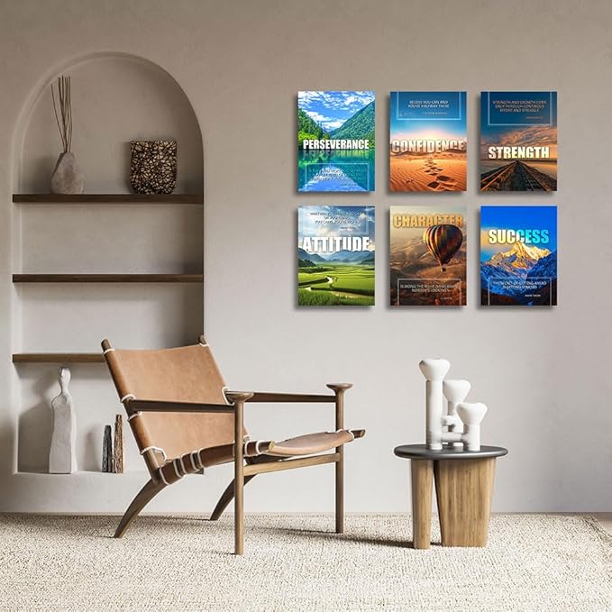 Inspirational Quotes Motivational Wall Art Decoration, Landscape Canvas Painting Suitable for Library, Office, Living Room, Home Decor, Tabletop/Hanging | 6-Pack (29 x 38 cm) Framed