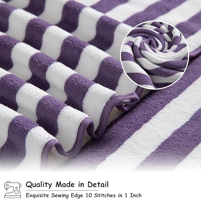 18 Pcs Purple Cabana Stripe Family Towels Set with Hanging Loop-6 Bath Sheets,6 Hand Towels,6 Washcloths Ultra Soft Bathroom Towel Highly Absorbent Quick Dry Shower Towel for Beach Chair,Spa,Gym,Hotel