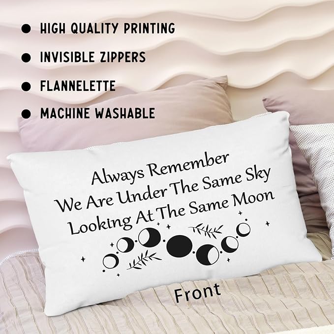 Long Distance Relationship Gifts Always Remember We are Under The Same Sky Reversible Decor Throw Pillow Case Decor for Home Bedroom,12''x20''Pillow case, Great Gift for Boyfriend, Girl (beige)