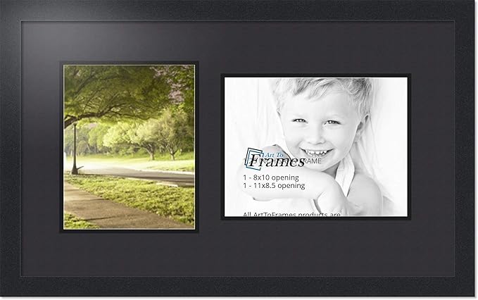ArtToFrames Collage Photo Frame Double Mat with 1-8.5x11, 8x10 Openings with Satin Black Frame and Black mat.