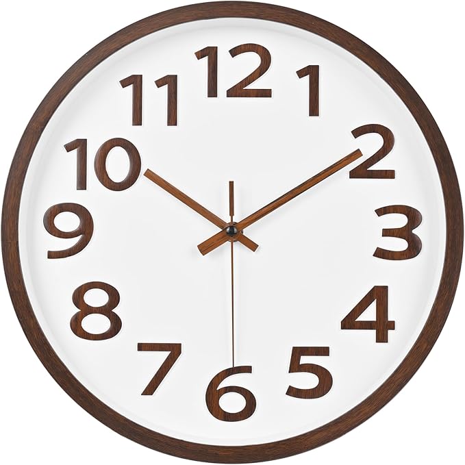 Wood Grain Wall Clock 12 Inch Silent Non-Ticking Modern Wall Clocks Battery Operated for Living Room Kitchen Bedroom Office Home Decor