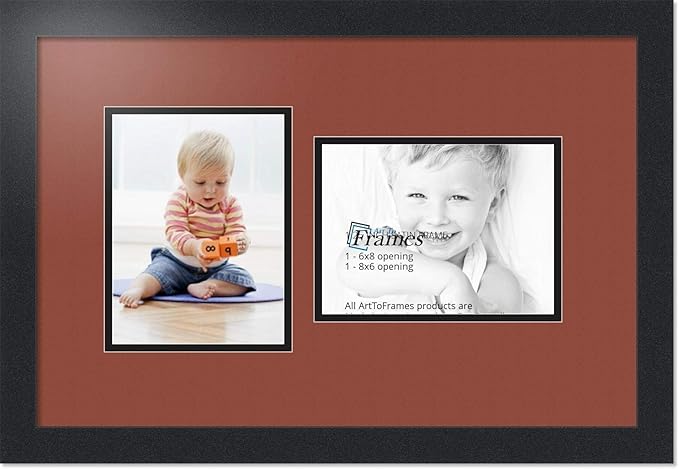 ArtToFrames Collage Photo Frame Double Mat with 2 - 6x8 Openings and Satin Black Frame
