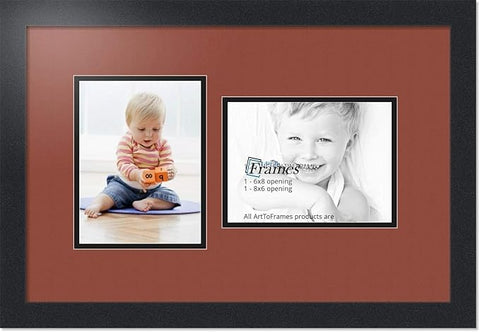 ArtToFrames Collage Photo Frame Double Mat with 2 - 6x8 Openings and Satin Black Frame