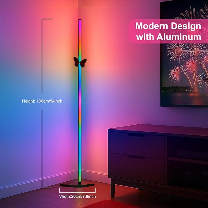 2 Pack Corner Floor Lamp – 57'' Tall RGB Lamp Modern Mood Lighting with 88 LEDs, Bluetooth App Control, and Sturdy Base for Effortless Setup