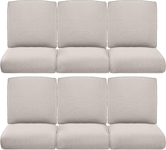 22x25/22x24 Outdoor Furniture Cushions Set of 6 - Comfortable Patio Chair Cushion for Rattan Wicker Dining Rocking Swivel Chairs Loveseat Couch L-Shape Sectional Sofa - Beige/Classic
