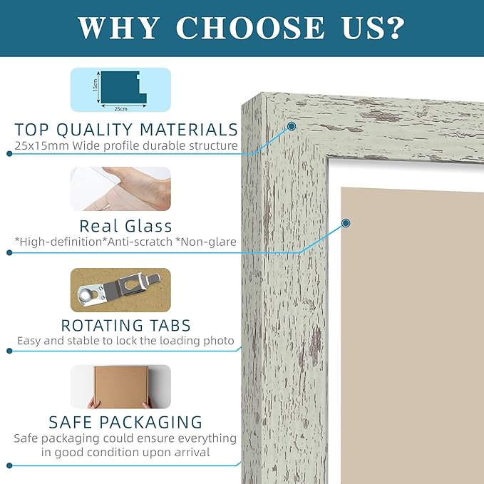 5x7 Picture Frame Set of 2, Made of Real Glass and Sage Green Wooden Frame - Display Pictures 4x6 with Mat or 5x7 Without Mat, 5 by 7 Photo Frame for Wall or Tabletop Display