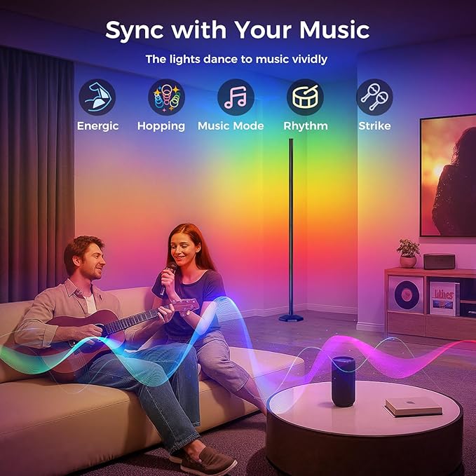 DomeStar RGB Corner Floor Lamp with Remote and App Control, Color Changing Smart Light with Music Sync Mode - Modern Mood Lighting for Bedroom, Living Room, Gaming Setup and Aesthetic Room Decor