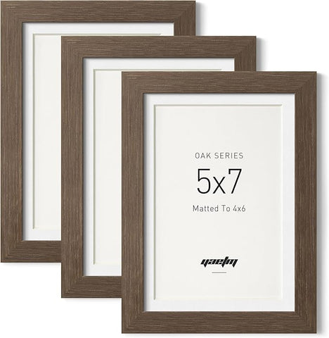 Yaetm 5x7 Picture Frame with Mat for 4x6 – Brown Walnut, Rustic Solid Wood Frame 5 x 7 with Tempered Glass for Art Print & Picture, Display on Tabletop & Wall (3 Pack, Walnut)