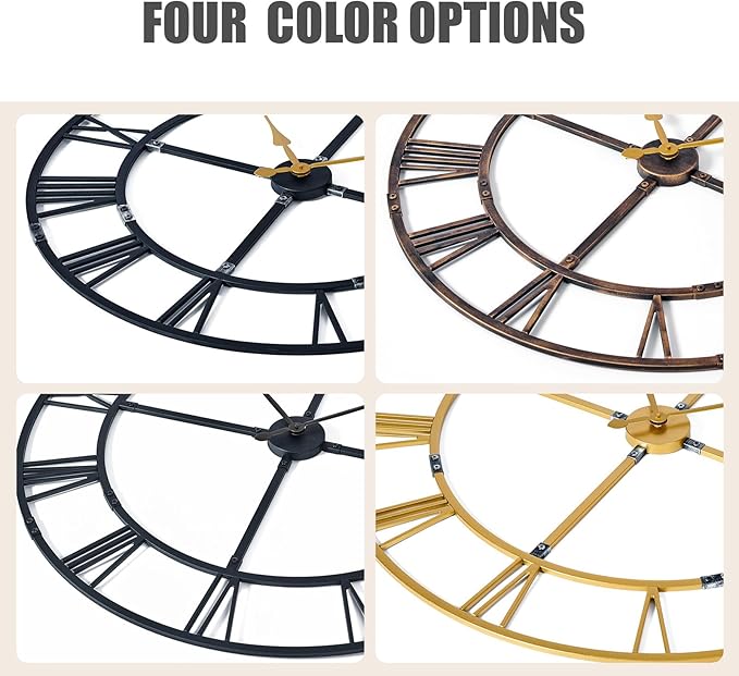 Large Wall Clock for Living Room Decor – 40 Inch Silent Non-Ticking Modern Farmhouse Wall Clock, Oversized Decorative Metal Roman Numeral Clock, Black