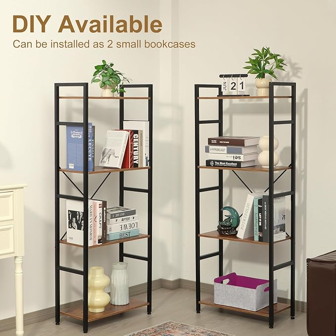 Triple 4 Tier Bookshelf, Tall Book Shelf with 11 Open Display Shelves, Adjustable Industrial Bookcase in Living Room, Bedroom, Wide Metal Bookshelf Book Case for Home & Office, Rustic Brown