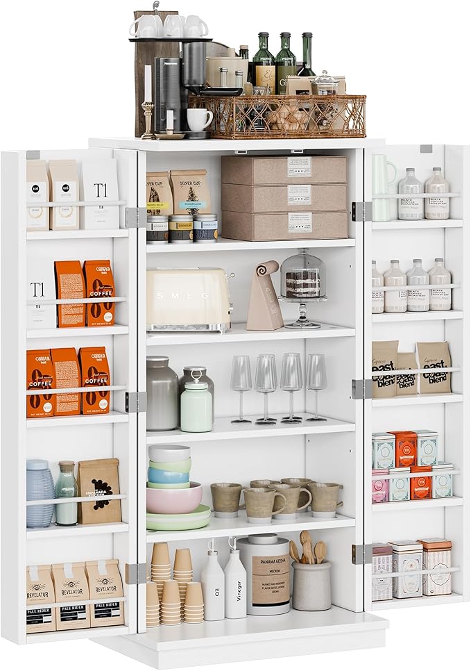 Shintenchi Kitchen Pantry Cabinet,5 - Layer Storage Cupboard with Adjustable Shelves for Organizing and Storing Food Items,47'' Versatile Buffet Sideboard for Kitchen, Bathroom and Laundry,White